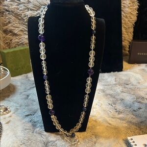 Vintage hand carved Clear Rock  Crystal with Amethyst and Lapis